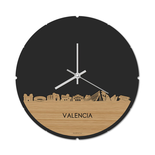 Skyline Klok Rond Valencia Bamboe Bamboe  houten cadeau decoratie relatiegeschenk van WoodWideCities
