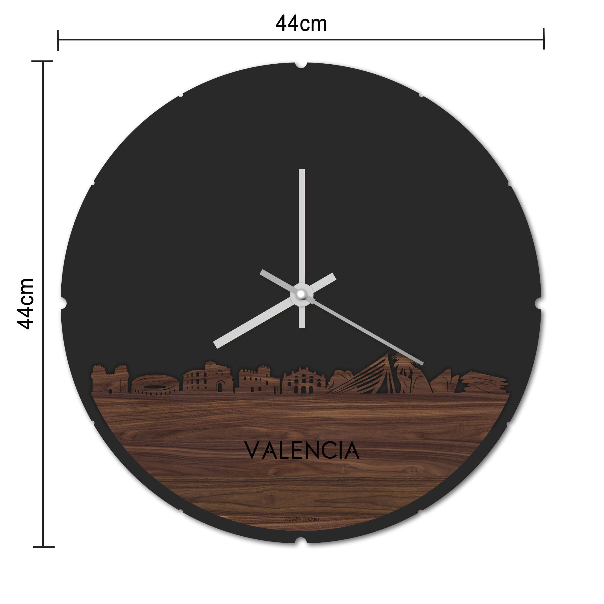 Skyline Klok Rond Valencia Eiken houten cadeau decoratie relatiegeschenk van WoodWideCities