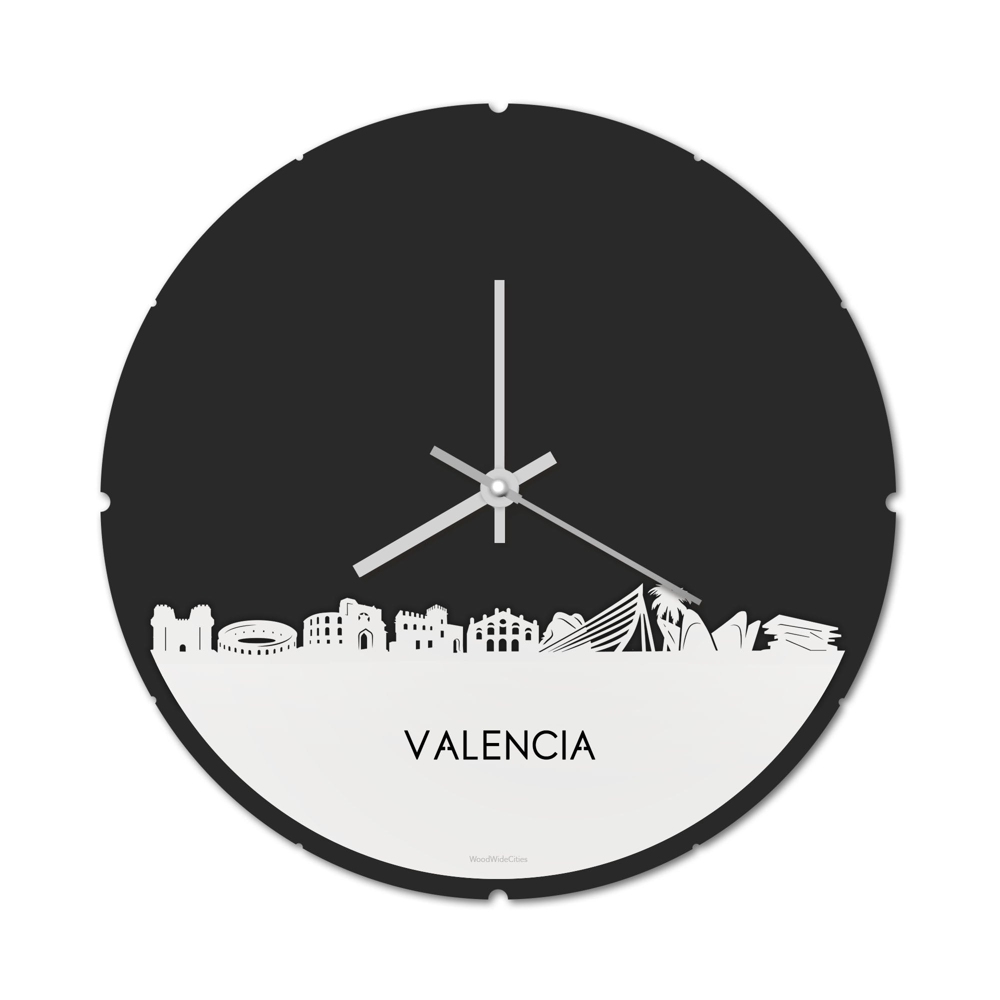 Skyline Klok Rond Valencia Wit glanzend gerecycled kunststof cadeau decoratie relatiegeschenk van WoodWideCities