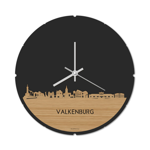 Skyline Klok Rond Valkenburg Bamboe houten cadeau decoratie relatiegeschenk van WoodWideCities