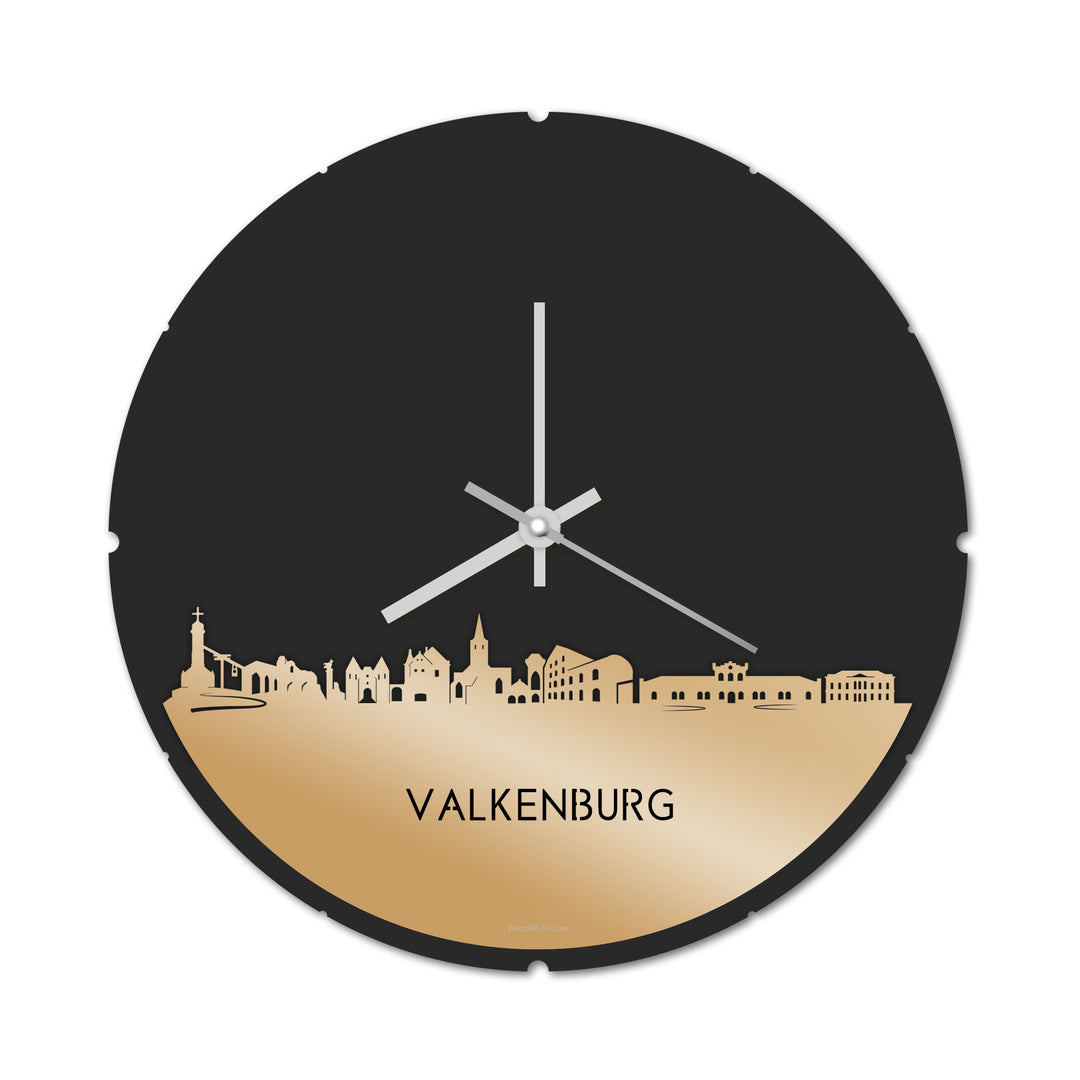 Skyline Klok Rond Valkenburg Metallic Goud gerecycled kunststof cadeau decoratie relatiegeschenk van WoodWideCities
