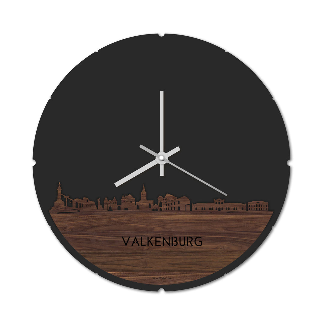 Skyline Klok Rond Valkenburg Noten houten cadeau decoratie relatiegeschenk van WoodWideCities