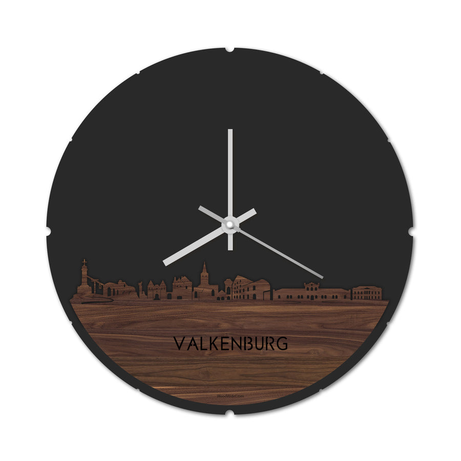 Skyline Klok Rond Valkenburg Noten houten cadeau decoratie relatiegeschenk van WoodWideCities