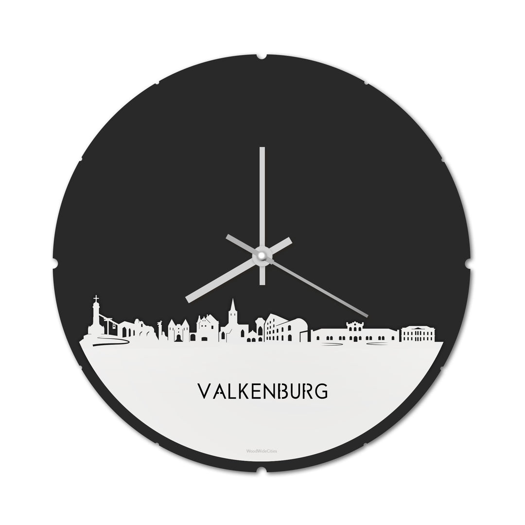 Skyline Klok Rond Valkenburg Wit glanzend gerecycled kunststof cadeau decoratie relatiegeschenk van WoodWideCities