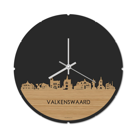 Skyline Klok Rond Valkenswaard Bamboe Bamboe  houten cadeau decoratie relatiegeschenk van WoodWideCities