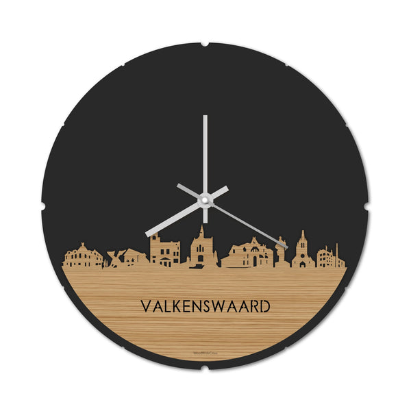 Skyline Klok Rond Valkenswaard Bamboe Bamboe  houten cadeau decoratie relatiegeschenk van WoodWideCities