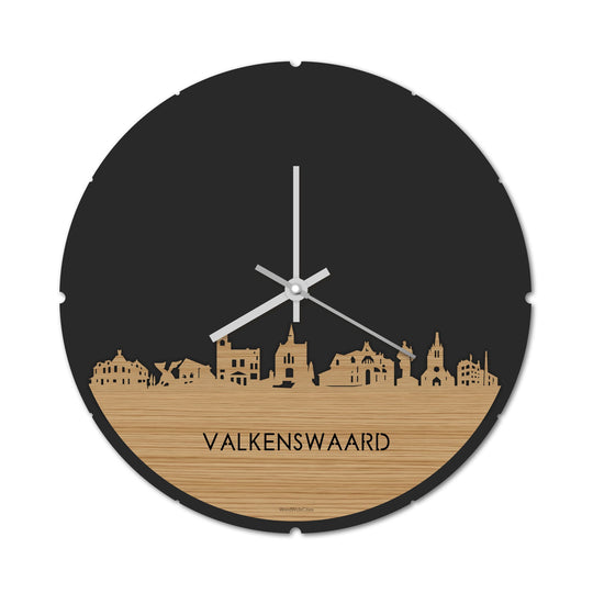 Skyline Klok Rond Valkenswaard Bamboe Bamboe  houten cadeau decoratie relatiegeschenk van WoodWideCities