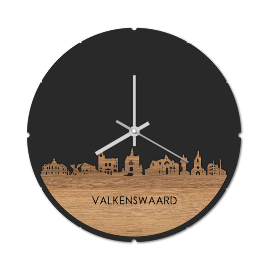 Skyline Klok Rond Valkenswaard Eiken Eiken  houten cadeau decoratie relatiegeschenk van WoodWideCities