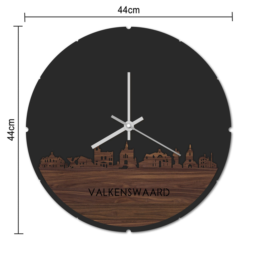 Skyline Klok Rond Valkenswaard Noten houten cadeau decoratie relatiegeschenk van WoodWideCities