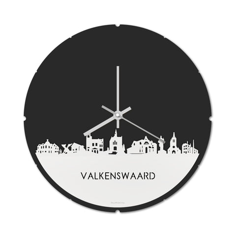 Skyline Klok Rond Valkenswaard Wit glanzend gerecycled kunststof cadeau decoratie relatiegeschenk van WoodWideCities