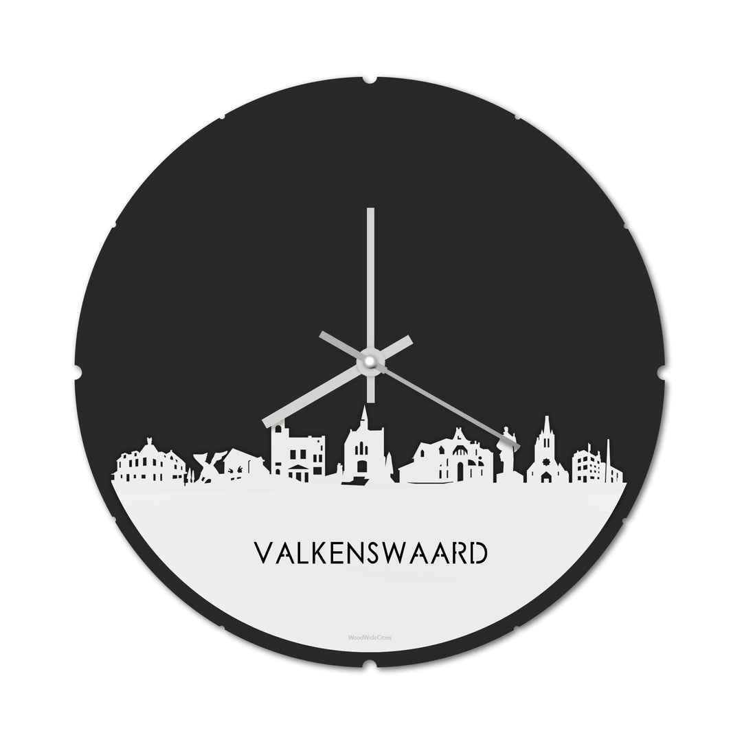 Skyline Klok Rond Valkenswaard Wit glanzend gerecycled kunststof cadeau decoratie relatiegeschenk van WoodWideCities
