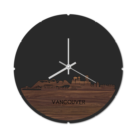 Skyline Klok Rond Vancouver Noten houten cadeau decoratie relatiegeschenk van WoodWideCities
