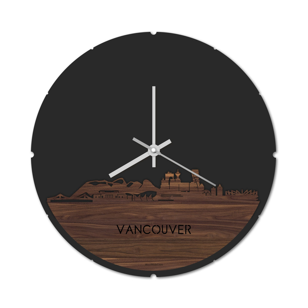 Skyline Klok Rond Vancouver Noten houten cadeau decoratie relatiegeschenk van WoodWideCities