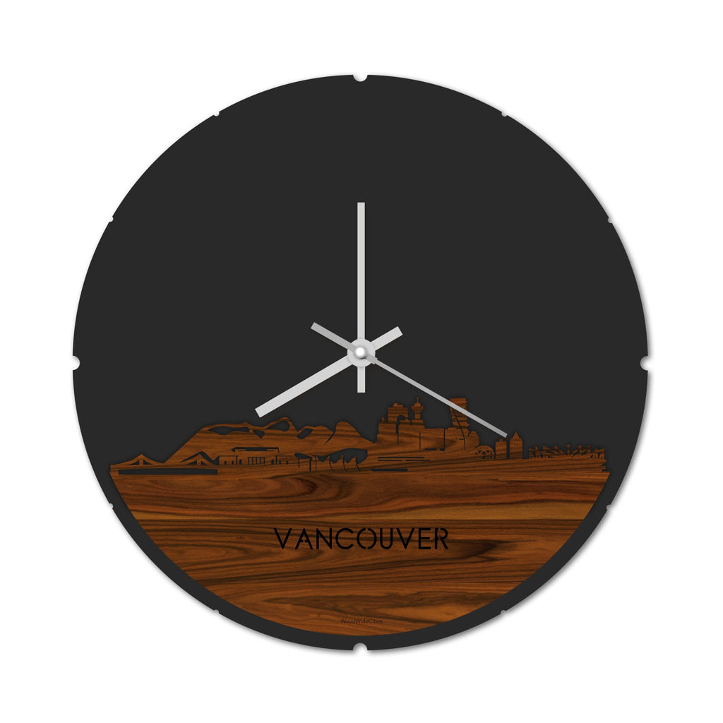 Skyline Klok Rond Vancouver Palissander houten cadeau decoratie relatiegeschenk van WoodWideCities