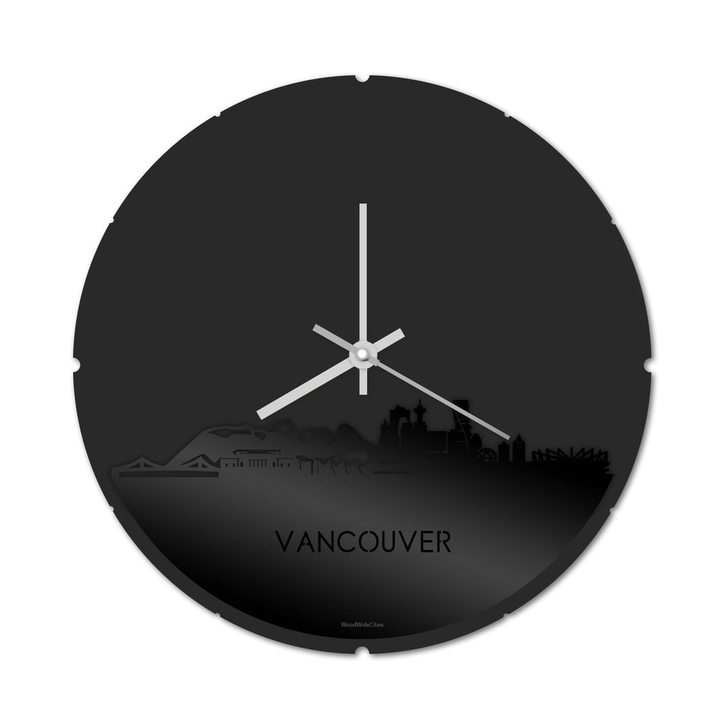 Skyline Klok Rond Vancouver Zwart glanzend gerecycled kunststof cadeau decoratie relatiegeschenk van WoodWideCities