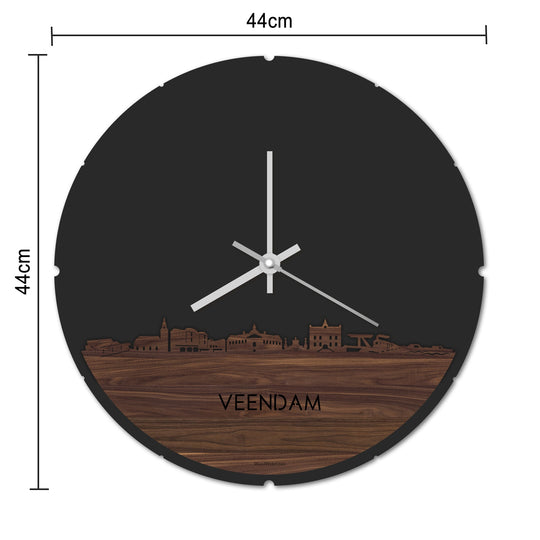 Skyline Klok Rond Veendam Palissander houten cadeau decoratie relatiegeschenk van WoodWideCities