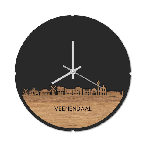 Skyline Klok Rond Veenendaal Eiken houten cadeau decoratie relatiegeschenk van WoodWideCities