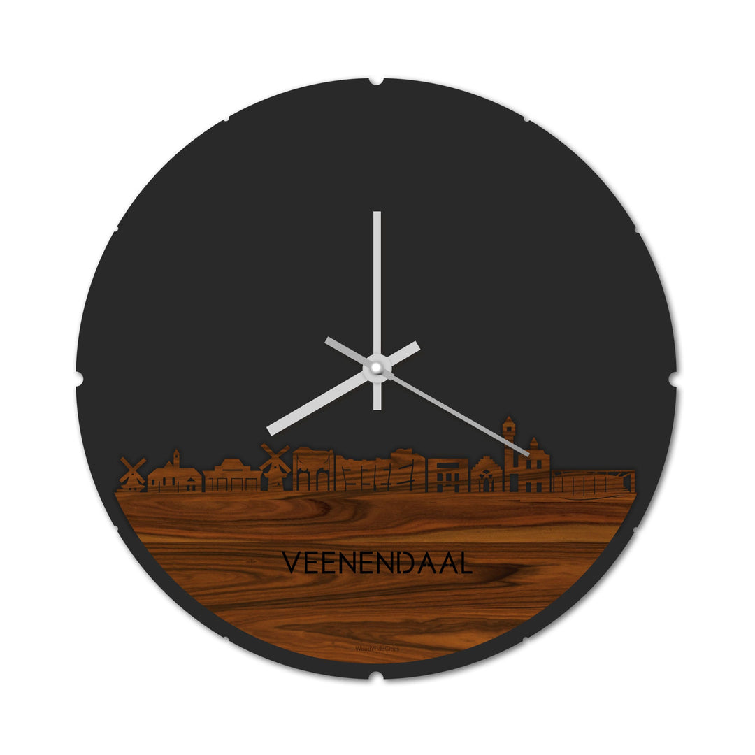 Skyline Klok Rond Veenendaal Palissander houten cadeau decoratie relatiegeschenk van WoodWideCities