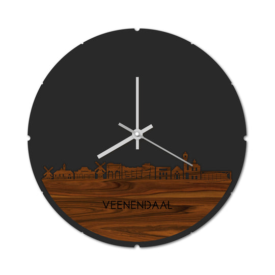 Skyline Klok Rond Veenendaal Palissander houten cadeau decoratie relatiegeschenk van WoodWideCities