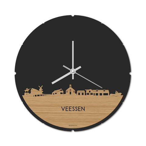 Skyline Klok Rond Veessen Bamboe houten cadeau decoratie relatiegeschenk van WoodWideCities