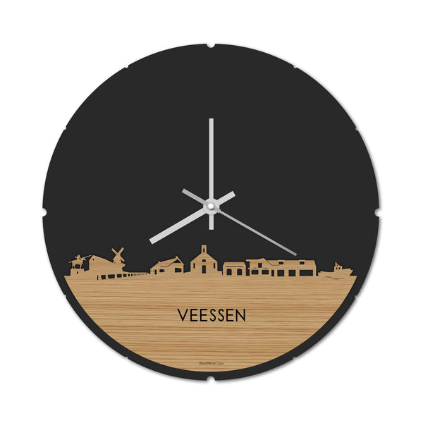 Skyline Klok Rond Veessen Bamboe houten cadeau decoratie relatiegeschenk van WoodWideCities