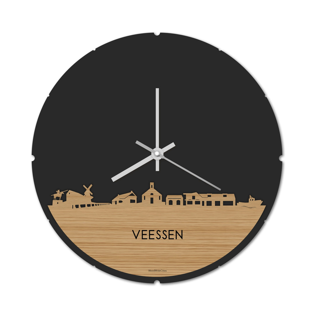 Skyline Klok Rond Veessen Bamboe houten cadeau decoratie relatiegeschenk van WoodWideCities
