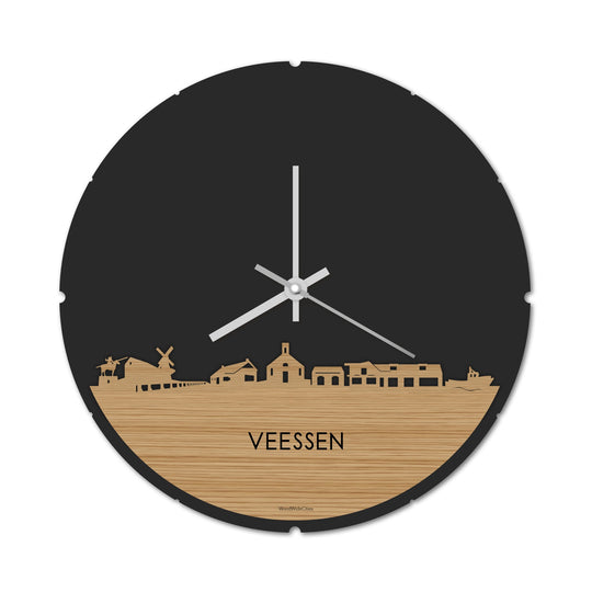Skyline Klok Rond Veessen Bamboe houten cadeau decoratie relatiegeschenk van WoodWideCities
