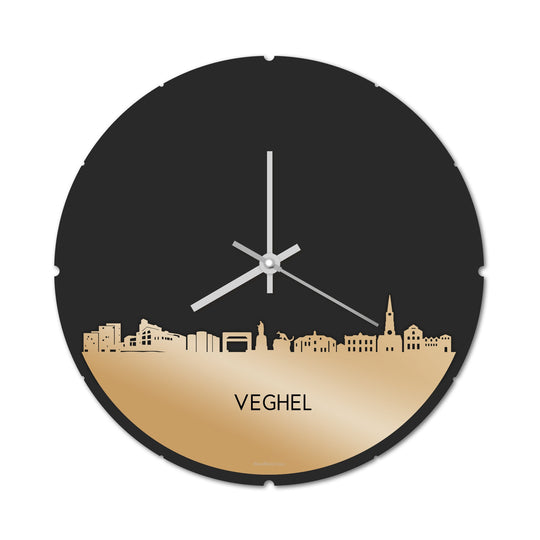 Skyline Klok Rond Veghel Metallic Goud gerecycled kunststof cadeau decoratie relatiegeschenk van WoodWideCities
