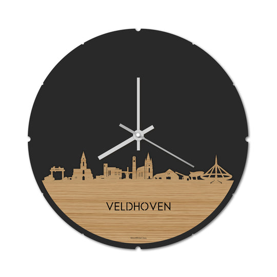Skyline Klok Rond Veldhoven Bamboe houten cadeau decoratie relatiegeschenk van WoodWideCities