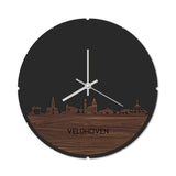 Skyline Klok Rond Veldhoven Noten houten cadeau decoratie relatiegeschenk van WoodWideCities