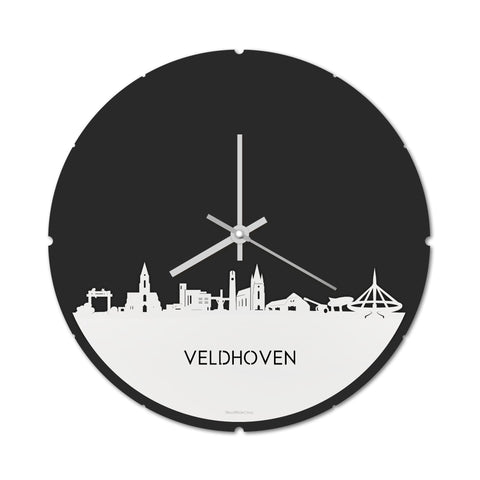 Skyline Klok Rond Veldhoven Wit glanzend gerecycled kunststof cadeau decoratie relatiegeschenk van WoodWideCities