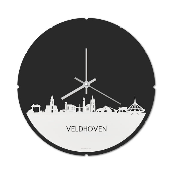 Skyline Klok Rond Veldhoven Wit glanzend gerecycled kunststof cadeau decoratie relatiegeschenk van WoodWideCities