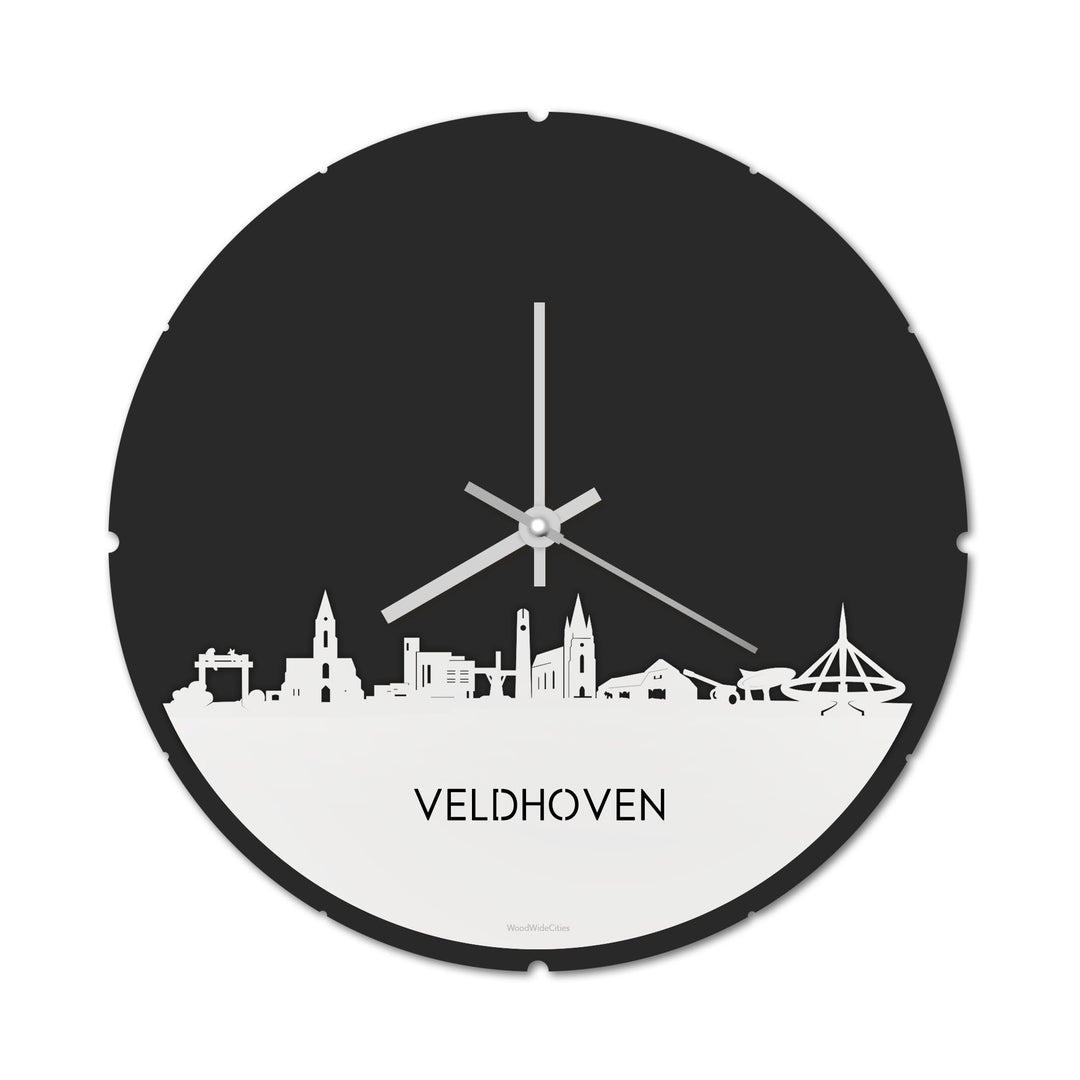 Skyline Klok Rond Veldhoven Wit glanzend gerecycled kunststof cadeau decoratie relatiegeschenk van WoodWideCities