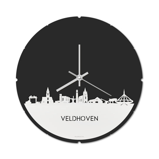 Skyline Klok Rond Veldhoven Wit glanzend gerecycled kunststof cadeau decoratie relatiegeschenk van WoodWideCities