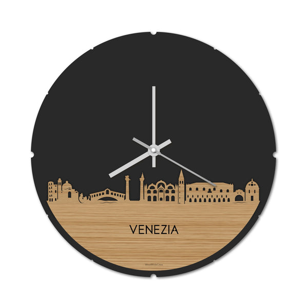 Skyline Klok Rond Venezia Bamboe houten cadeau decoratie relatiegeschenk van WoodWideCities