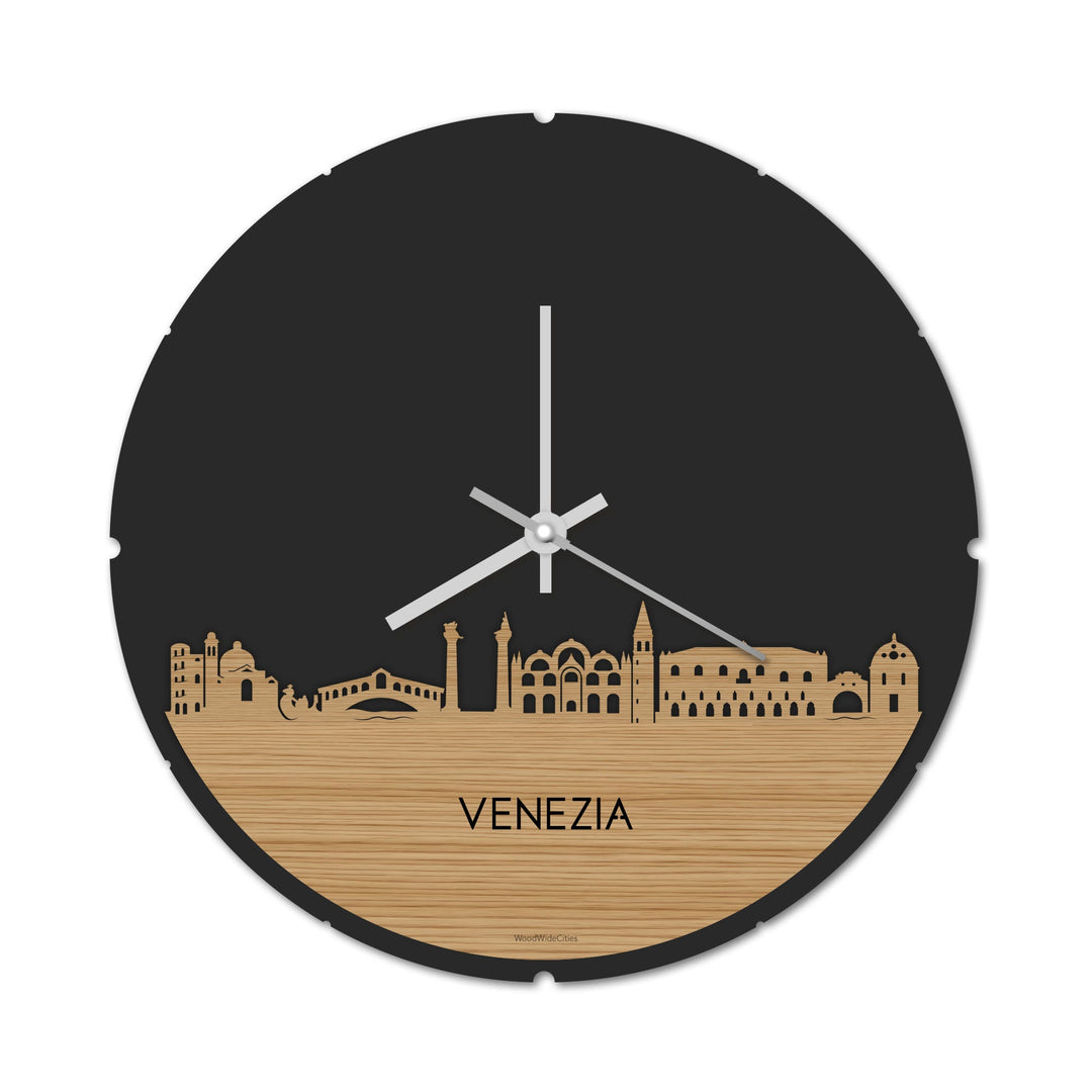 Skyline Klok Rond Venezia Bamboe houten cadeau decoratie relatiegeschenk van WoodWideCities