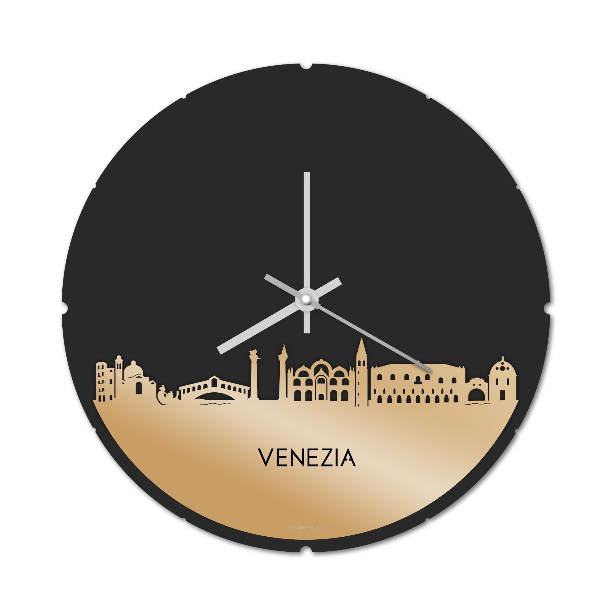 Skyline Klok Rond Venezia Metallic Goud gerecycled kunststof cadeau decoratie relatiegeschenk van WoodWideCities