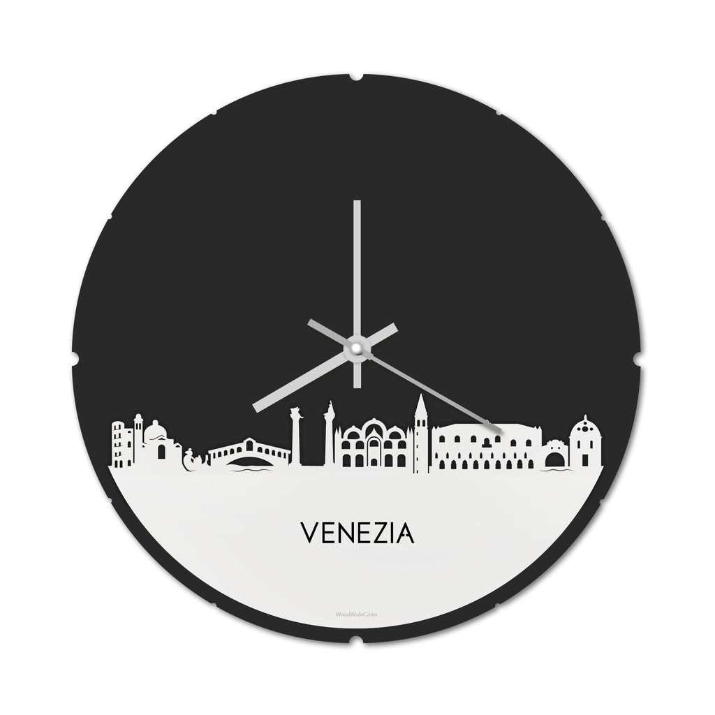 Skyline Klok Rond Venezia Wit glanzend gerecycled kunststof cadeau decoratie relatiegeschenk van WoodWideCities