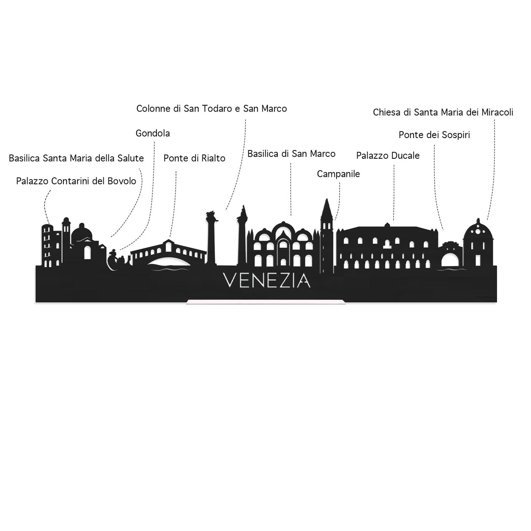 Skyline Klok Rond Venezia Zwart glanzend gerecycled kunststof cadeau decoratie relatiegeschenk van WoodWideCities