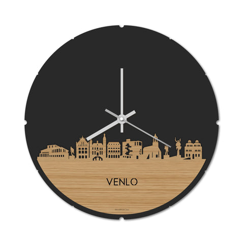 Skyline Klok Rond Venlo Bamboe houten cadeau decoratie relatiegeschenk van WoodWideCities