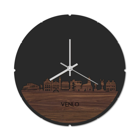 Skyline Klok Rond Venlo Noten houten cadeau decoratie relatiegeschenk van WoodWideCities
