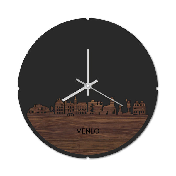 Skyline Klok Rond Venlo Noten houten cadeau decoratie relatiegeschenk van WoodWideCities