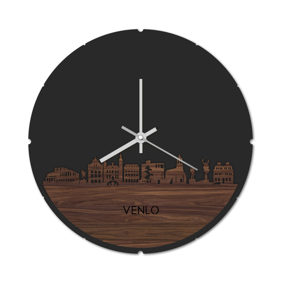 Skyline Klok Rond Venlo Noten houten cadeau decoratie relatiegeschenk van WoodWideCities