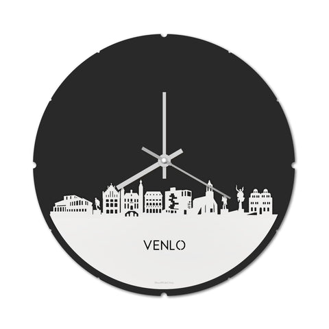 Skyline Klok Rond Venlo Wit glanzend gerecycled kunststof cadeau decoratie relatiegeschenk van WoodWideCities