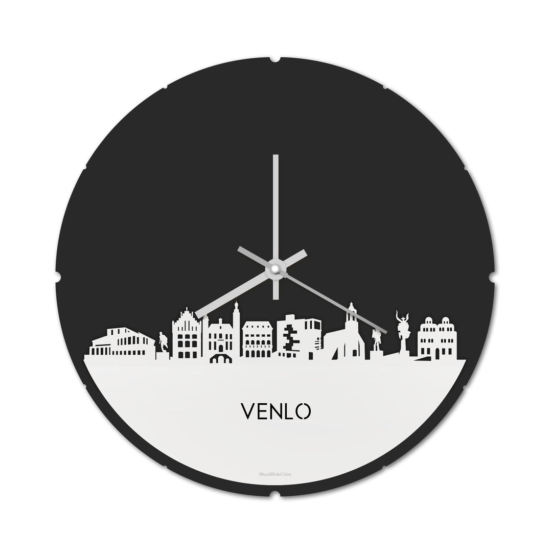 Skyline Klok Rond Venlo Wit glanzend gerecycled kunststof cadeau decoratie relatiegeschenk van WoodWideCities