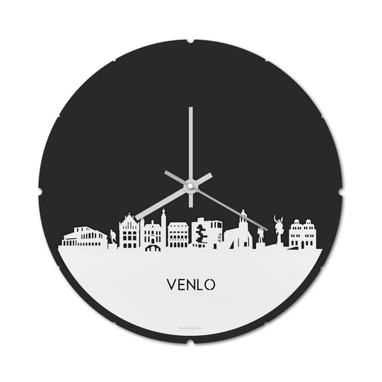 Skyline Klok Rond Venlo Wit glanzend gerecycled kunststof cadeau decoratie relatiegeschenk van WoodWideCities