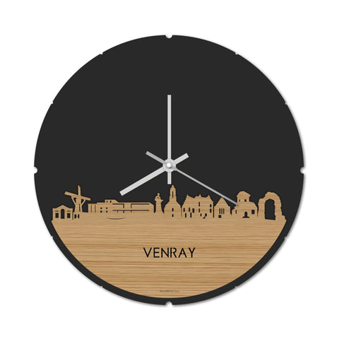 Skyline Klok Rond Venray Bamboe houten cadeau decoratie relatiegeschenk van WoodWideCities