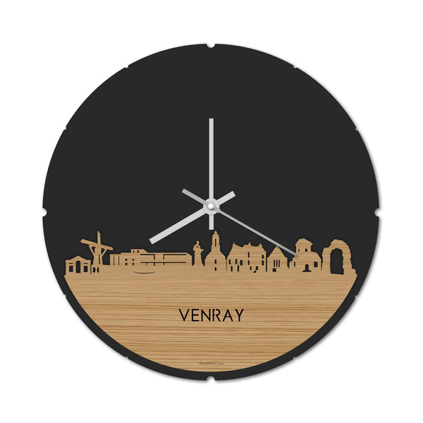 Skyline Klok Rond Venray Bamboe houten cadeau decoratie relatiegeschenk van WoodWideCities