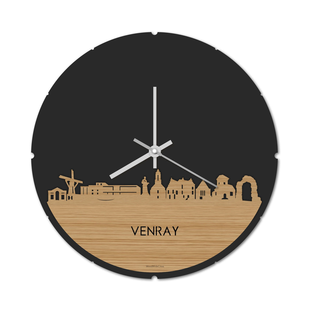 Skyline Klok Rond Venray Bamboe houten cadeau decoratie relatiegeschenk van WoodWideCities