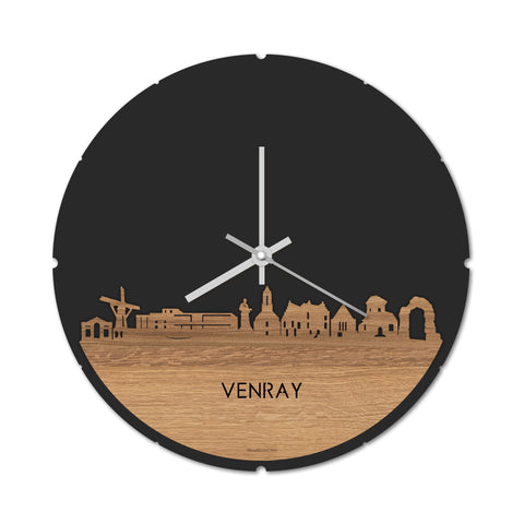 Skyline Klok Rond Venray Eiken houten cadeau decoratie relatiegeschenk van WoodWideCities